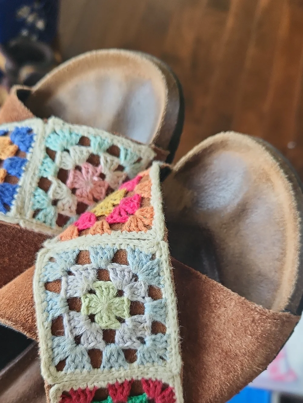 BOHO Muk Luks Crochet Granny Square Slides Size 12‎ Hippie Granola Girl